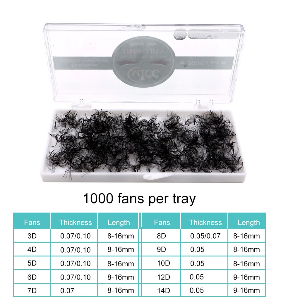 1000 Fächer, lose Fächer, dünne, spitze Basis, vorgefertigte Fächer, russisches Volumen, scharfer, schmaler Stiel, Cluster-Wimpernverlängerung, künstlicher Nerz – Detail 5