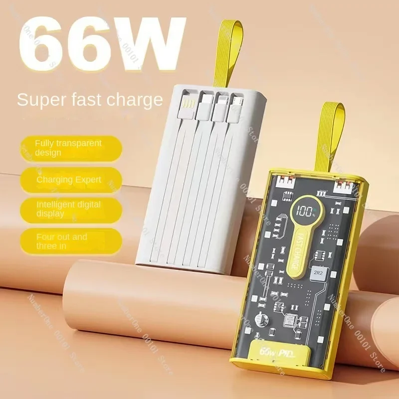 Super Fast Charge 66W Transparent 20000 MA Power Bank Punk Comes with Night Light Digital Display Portable Power Source