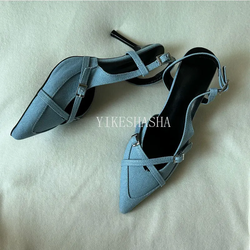 2024 Summer Luxury Designer High Heel Sandals Women Sandals Fashion Elegant Pointed Toe Slingbacks Shoes Ladies Outdoor Party