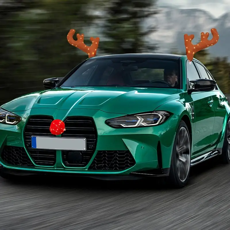 Antlers Christmas Car Decoration Car Reindeer Antlers & Nose Christmas Auto Decorations Exterior Auto Costume Christmas Decor