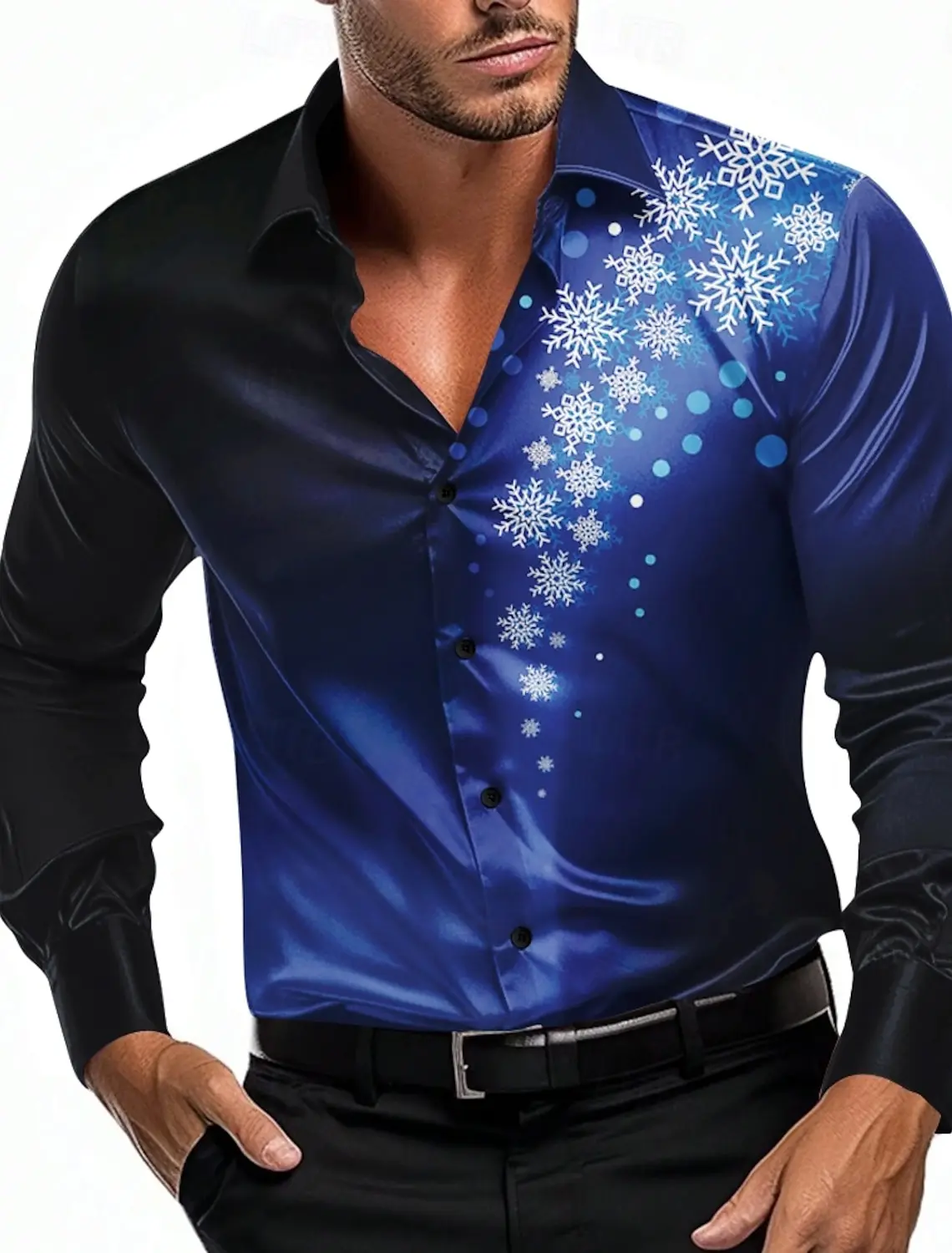 Christmas Theme Men's Christmas Scene Printed Shirts Snowflake Graphics Casual Button Up Long Sleeve Shirts 3D Printed Thin Tops