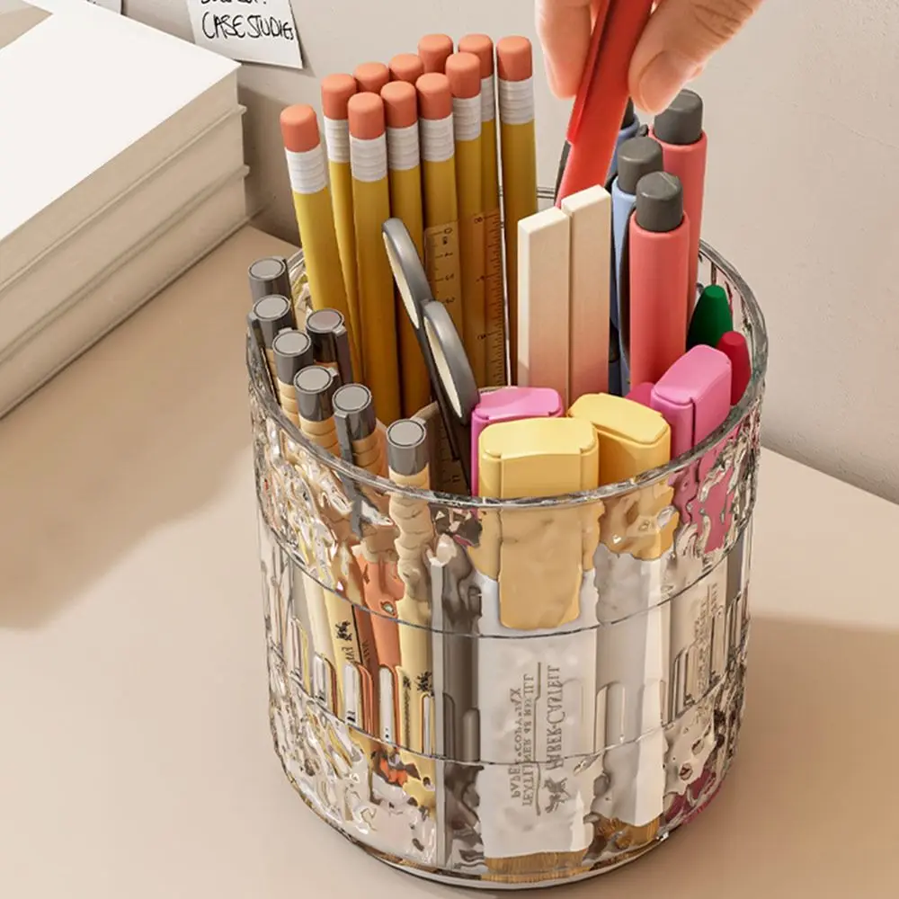창의적인 회전식 펜 홀더 대용량 투명 연필 케이스 탈착식 메이크업 브러시 보관함