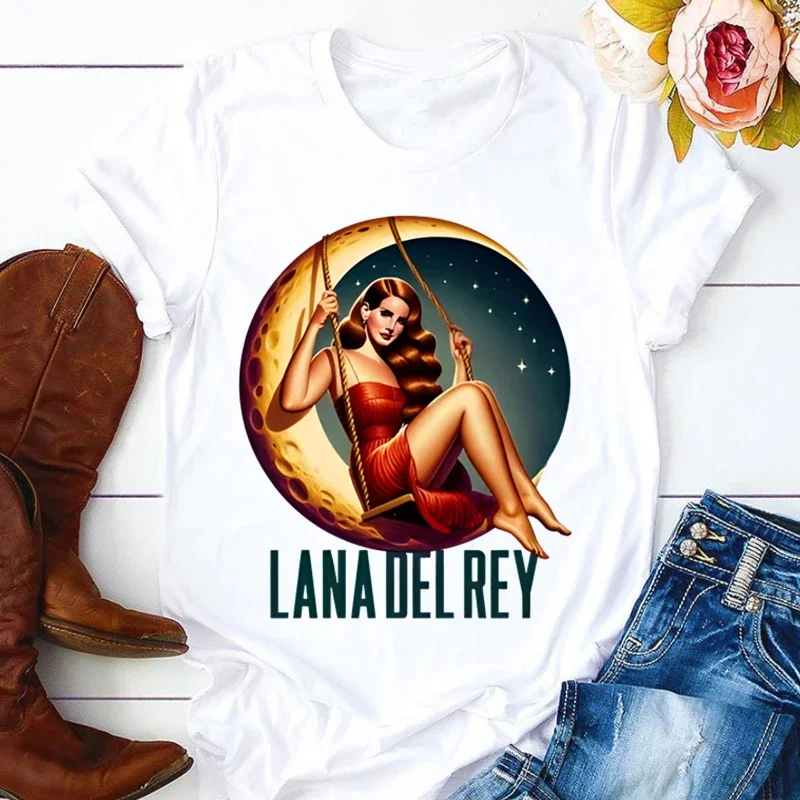 لانا ديل ري المغني للجنسين خمر الرجال قصيرة الأكمام تي شيرت هدية المرأة الأعلى المحملة البلوز