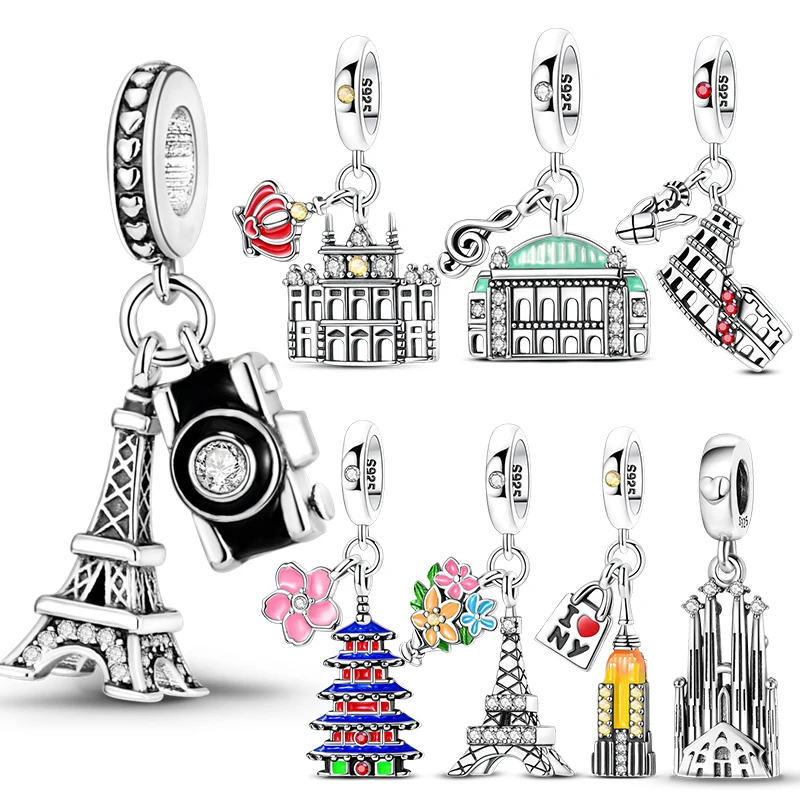 New Silver Iron Tower Pendant Charms Beads Fit Original Bracelet Bag Keychain Earring Charm Bead Pendant Diy Women Jewelry Gift
