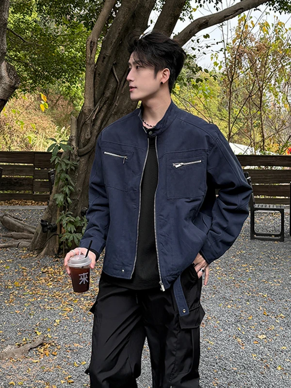 

Хлопковая джинсовая куртка-стойка, американская бейсбольная майка с воротником-стойкой, рабочая одежда, верхняя одежда для мужчин цвета индиго