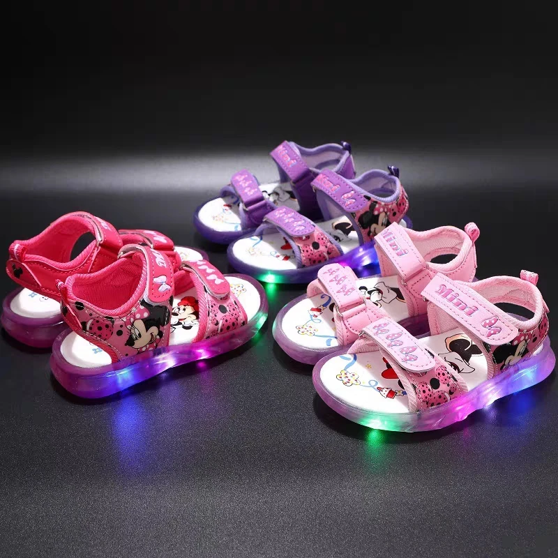 Disney Minnie Cute Children Shoes Girls Sandals Trendy Fashion Summer Kids Girls\' Casual Sports Flat Sandal Cartoon Beach Shoes