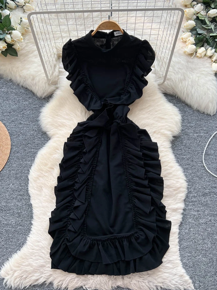 Vestido  Ne de Moda para Mujer, Primavera Verano, Cintura Alta, Estilo Falda en Línea A, Diseño con Ribete de Encaje F...