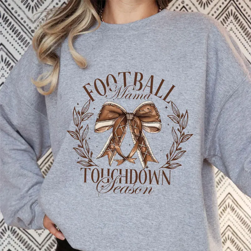 Football Mama Bow Women Sweatshirts Fall Coquette Bow Touchdown Season Sportwear Football Mom Oversized Hoodies Game Day Shirts