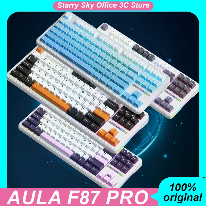 Aula F87/F87 Pro Mechanical Keyboard Wireless wired 3mode Wireless wired RGB 87keys PBT Esports game keyboard pc office gifts