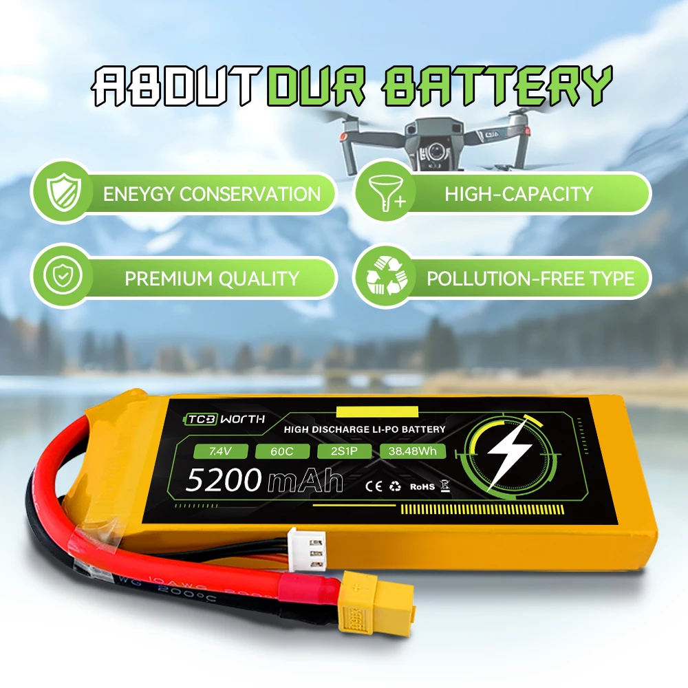 11.1V 3S LiPo Battery 5200mAh 60C with T/ XT 60 Plug for RC Car RC Truck Airplane Helicopter Boat Car Racing RC Hobby 1 Packs