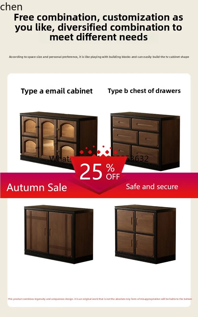 

medieval pure solid wood TV cabinet coffee table combination high-end living room floor cabinet
