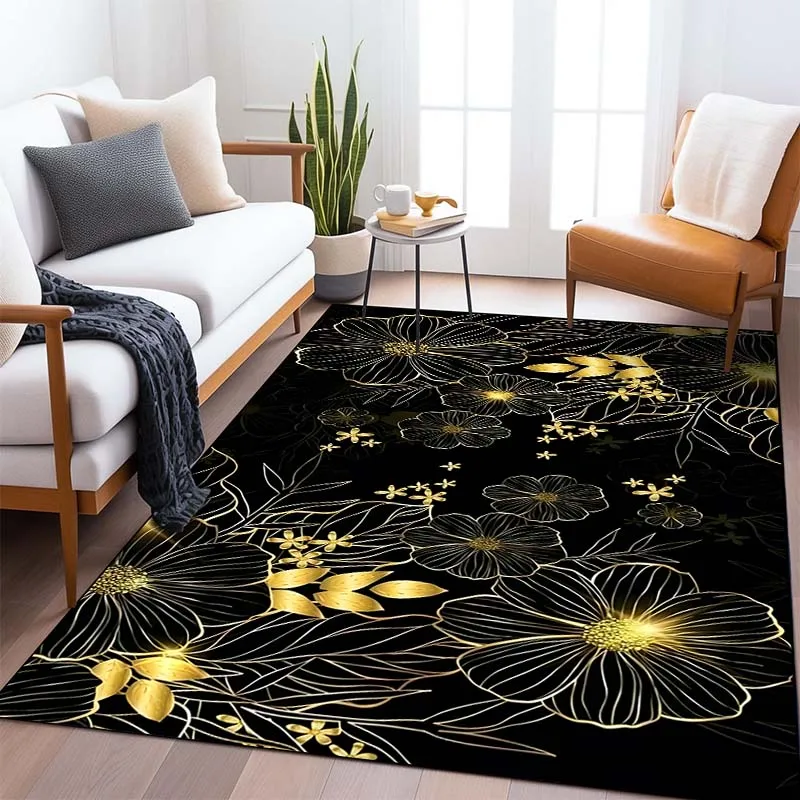 Golden Leaves Pattern Living Room Bedroom Carpet Bedside Bathroom Floor Mat 15 Size Large Custon Pattern Area Rug Home Decor