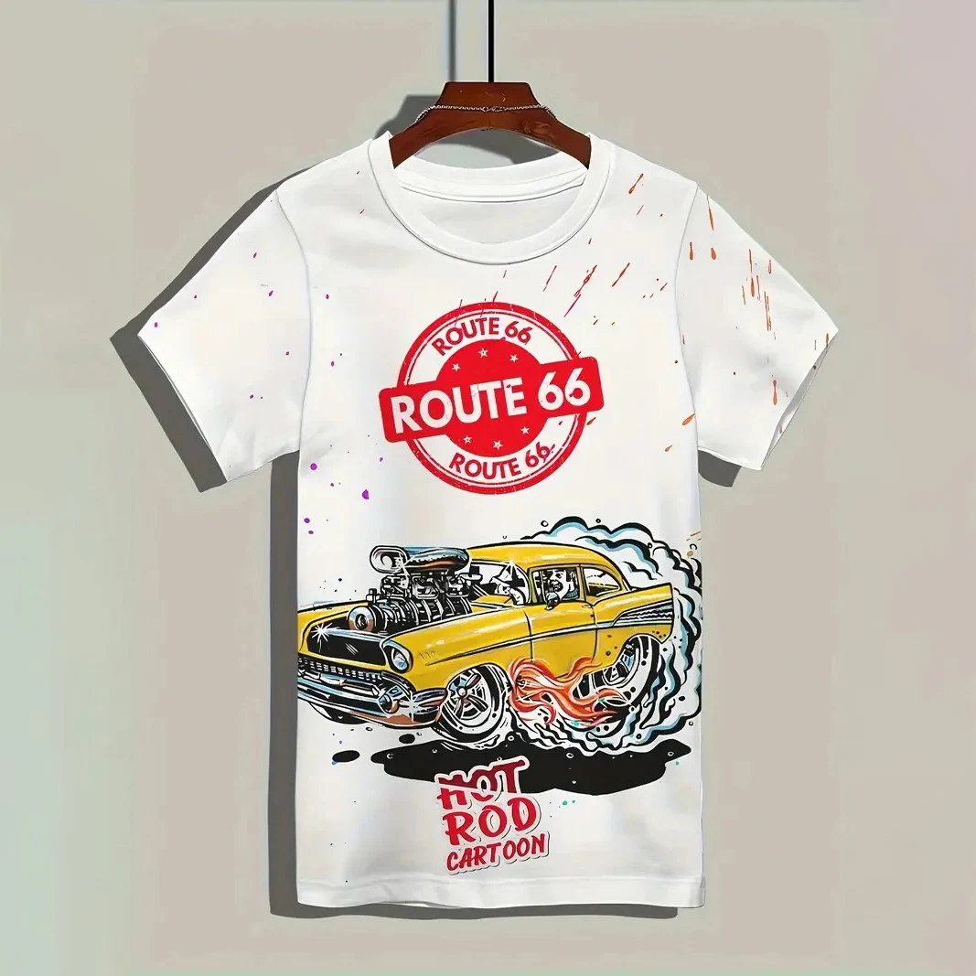 

Винтажная мужская футболка, повседневная футболка с коротким рукавом и круглым вырезом, пуловер Route 66, забавная футболка с принтом, мужская одежда больших размеров, уличная одежда