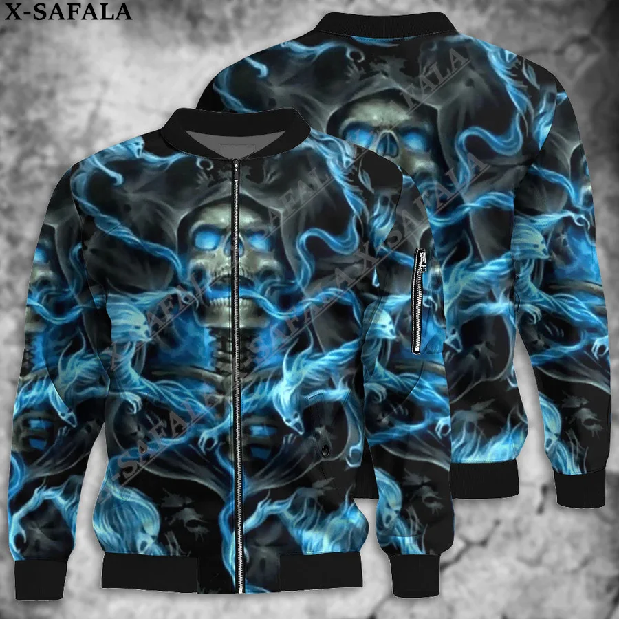 Trippy Skull Halloween Flame Screaming 3D Bomber Jackets Zipper Jacket Casual Thick Coat Unisex Harajuku Men Women Streetwea-2