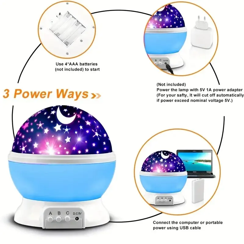 Galaxy Projetor Starry Sky Rotating LED Night Light Planetário Crianças Quarto Star Night Lights Moon Light Kids Gift Lamp