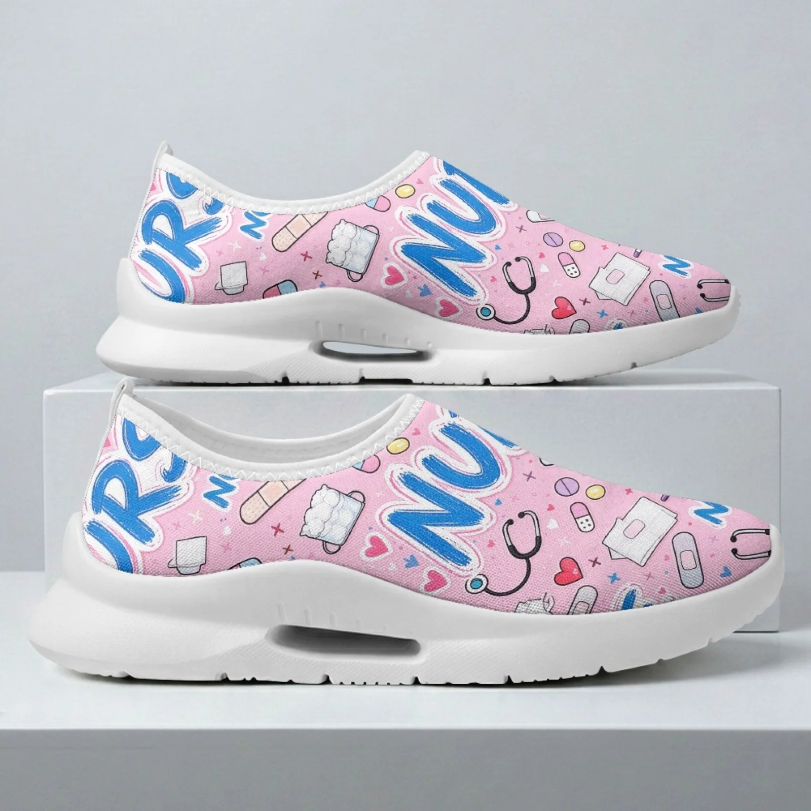 PENSTROLL Lightweight Nurse Shoes Low Top Casual Casual Shoes for Party Women Pink Nurse Medical Print