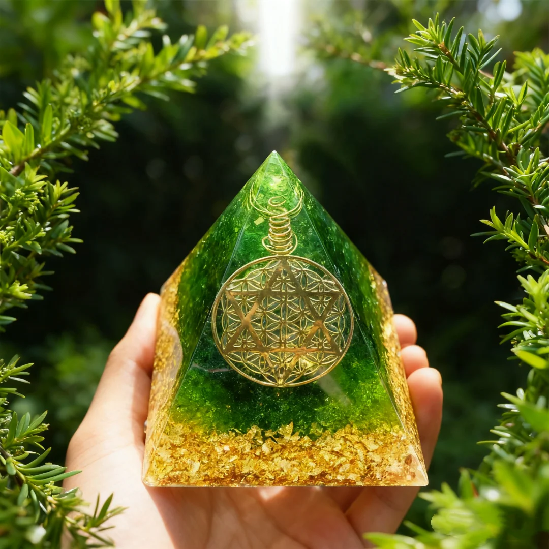 1pc Orgonite Pyramid Stone, Natural Crystal Gemstone, Pyramid Ornaments for Home Office, Desktop Decoration