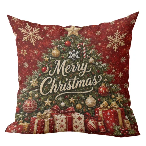 1pcs Vintage Christmas Throw Pillow Cover Merry Christmas Tree Snowflake Xmas Cushion Case for Home Sofa Bedroom Decor