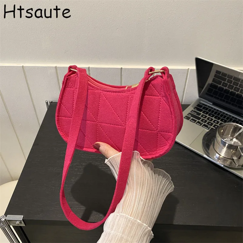 Fashion Luxury Design Felt Ladies Hobos Shoulder Bag For Women Underarm Clutch Handbag Purse Female Underarm Bag Travel Totes