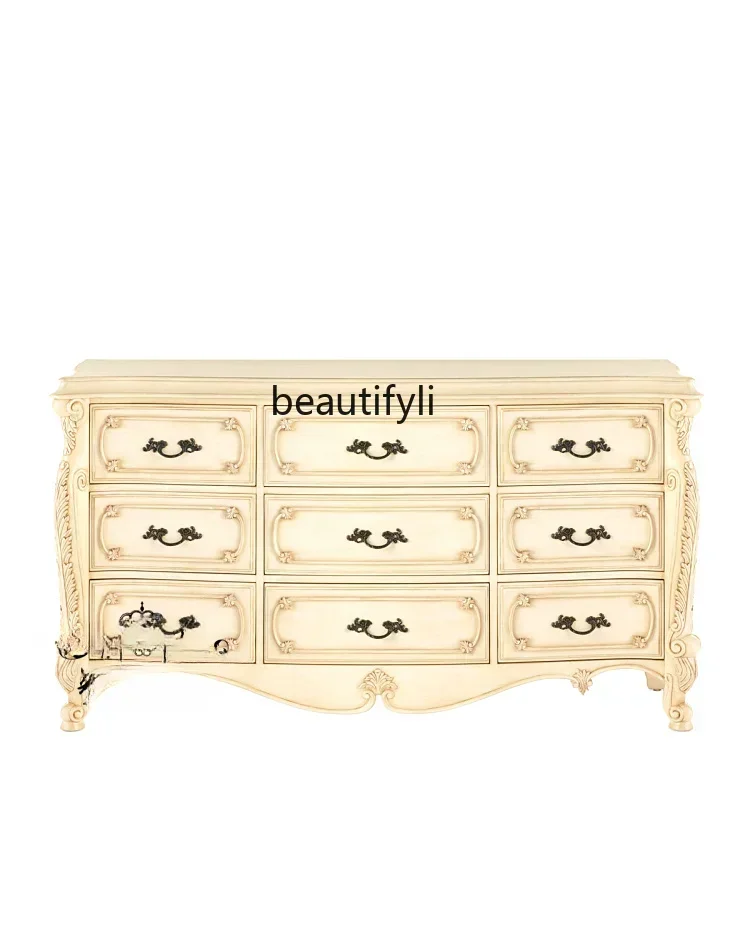 

20031European Style French Style Solid Wood Chest of Drawers American Country Retro Distressed Locker Simple European High-EndQ
