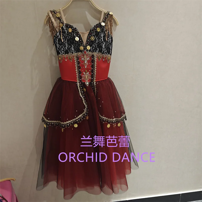 

BT01712 Высокое качество, индивидуальный размер, детская одежда для балета и танцев, красное длинное романтическое платье-пачка для девочек