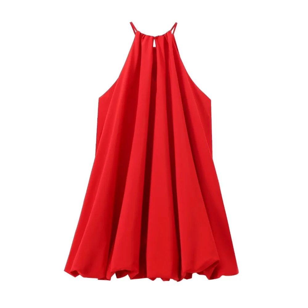 TRAF ZR Fabulous Pleated Camis Ball Gown Fully Lined Short Dresses with Side Pocket Sweet Female Ruffled Mini Party Vestidos