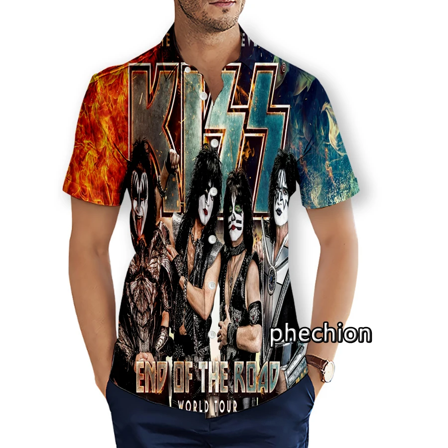 

Summer Hawaiian Mens Short Sleeve Beach Shirts Casual Kiss Band 3D Printed Shirts Plus Size S-5XL Fashion Men Tops U10