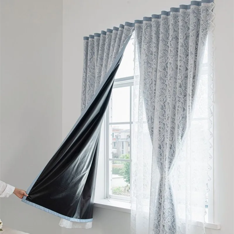 Lace Style Full Blackout Curtain No Drilling Installation  French Style Bedroom Window Rental House Partition Curtain ZG928