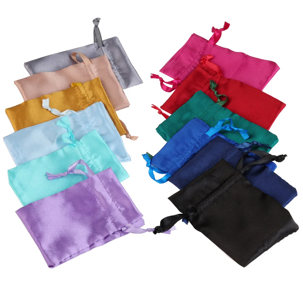 10pcs High Quality Silk Satin Gift Bags 8x10cm 10x15cm Hair Wedding Candy Packaging Bag Studs Jewelry Storage Drawstring Pouches