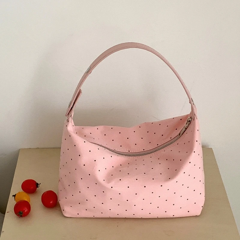 Korean Style Cute Polka Dot Cotton Fabric Handbags Sweet Girls Simple Soft Underarm Bag Daily Commuter Versatile Armpit Bags