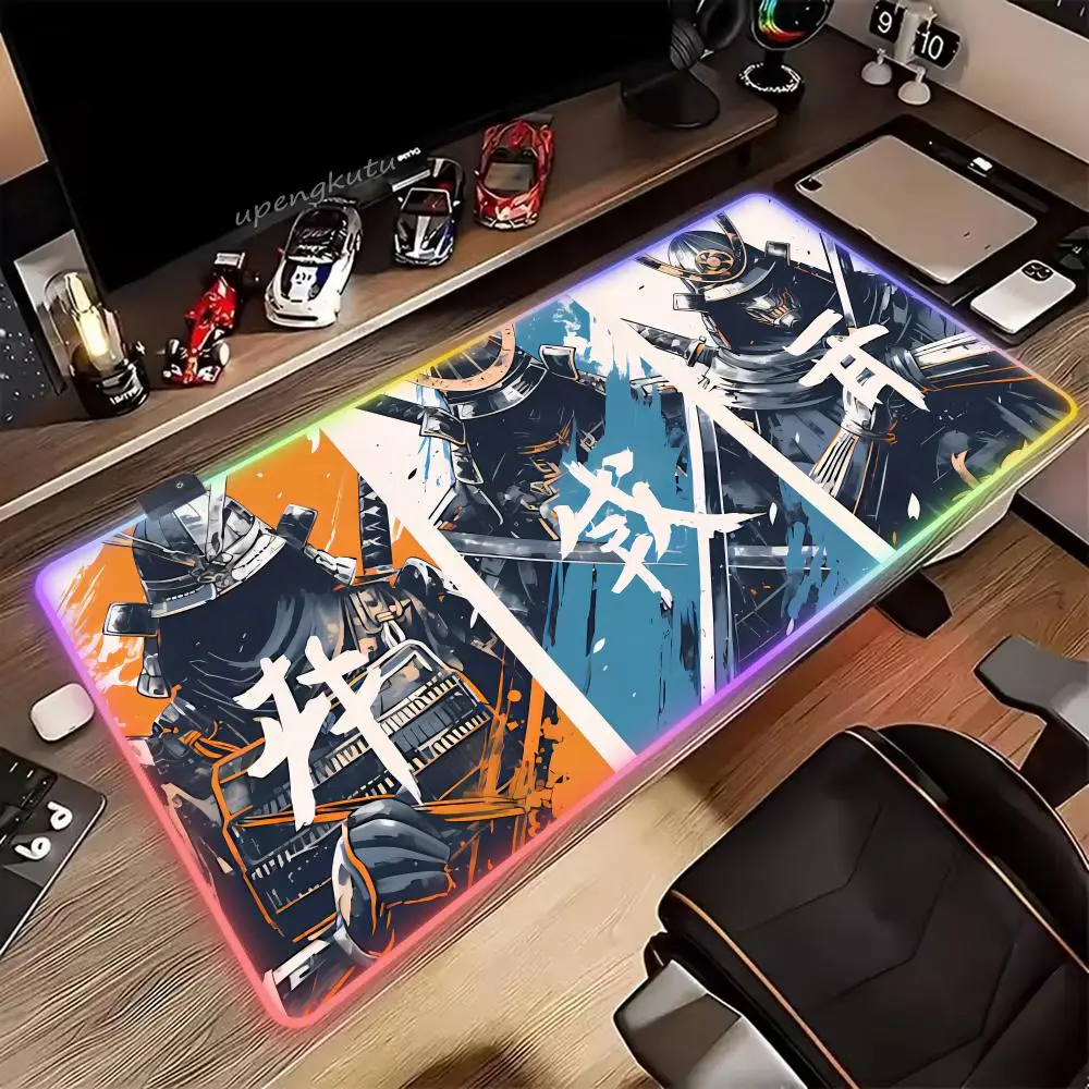 

samurai Mouse Pad RGB HD XXL Cute Mouse Pad Keyboard Mousepad PC Large Table Pad Gaming Laptop LED Desk Mat