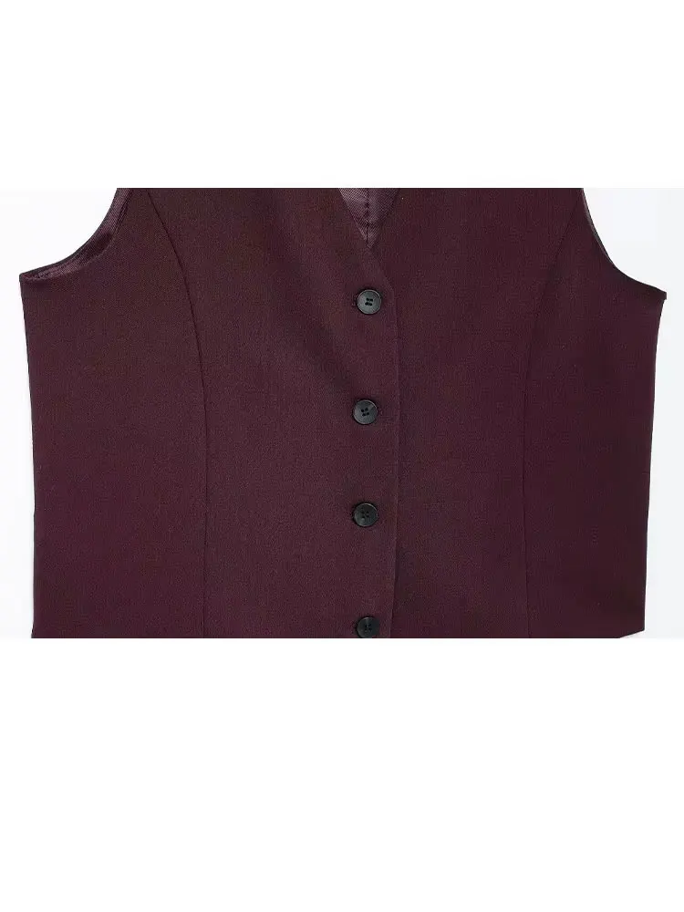 HH Female Streetwear Style Chic Tops Wine Red V-Neck Sleeveless Buttons Single Breasted Summer Vest Tops Woman 2024 Trendy