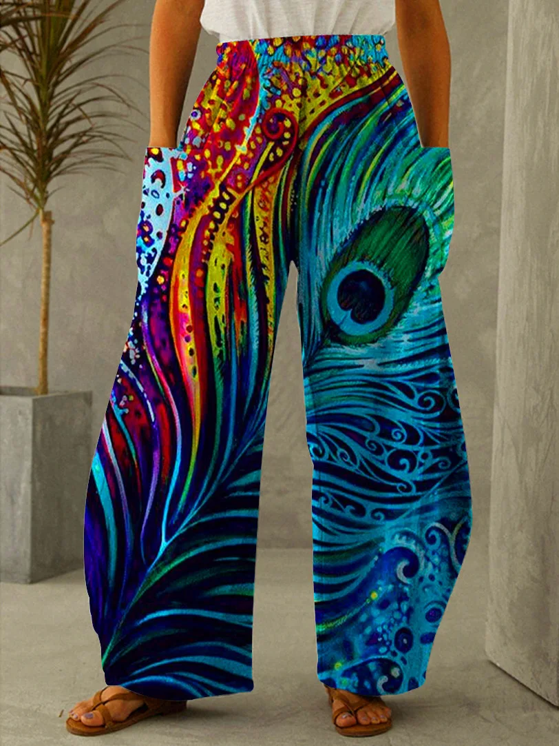 Pantalon taille haute décontracté à la mode avec motif de plumes, pantalon large de niche, coupe adt, nouveau design, automne, WC5