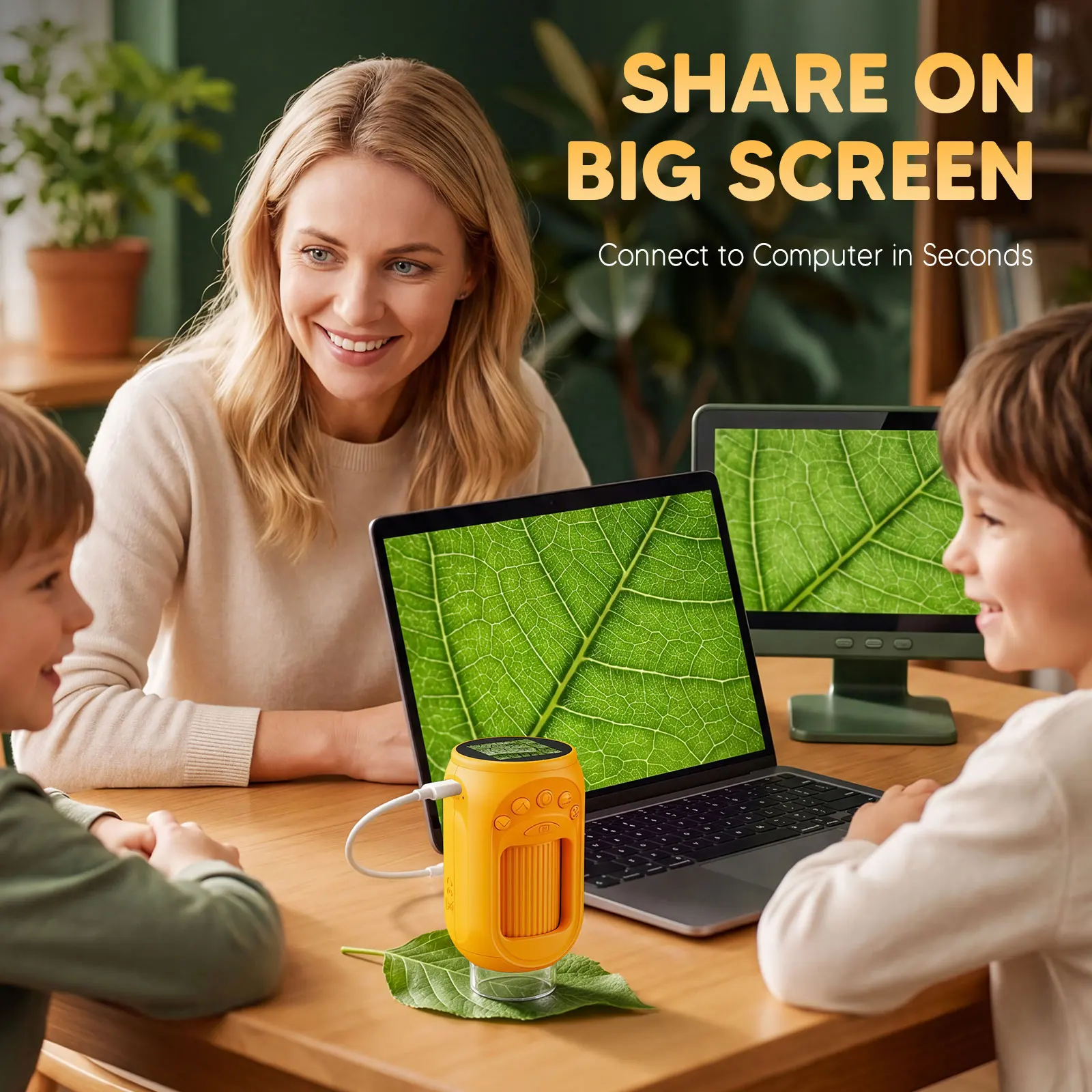 1000x Portable Digital Microscope 2MP IPS Screen 8 LED Manual Focus Type-C Charging Science Lab Education Device