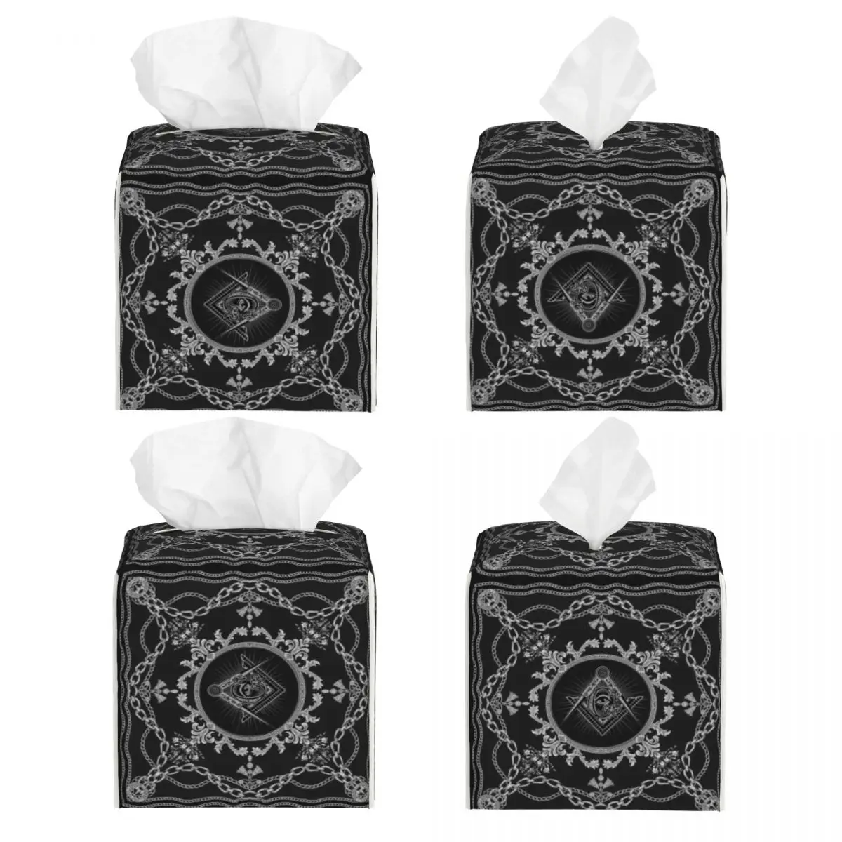 Custom Freemasonry Baroque Art Tissue Box Cover Square PU Leather Masonic Mason Facial Tissues Holder for Bathroom