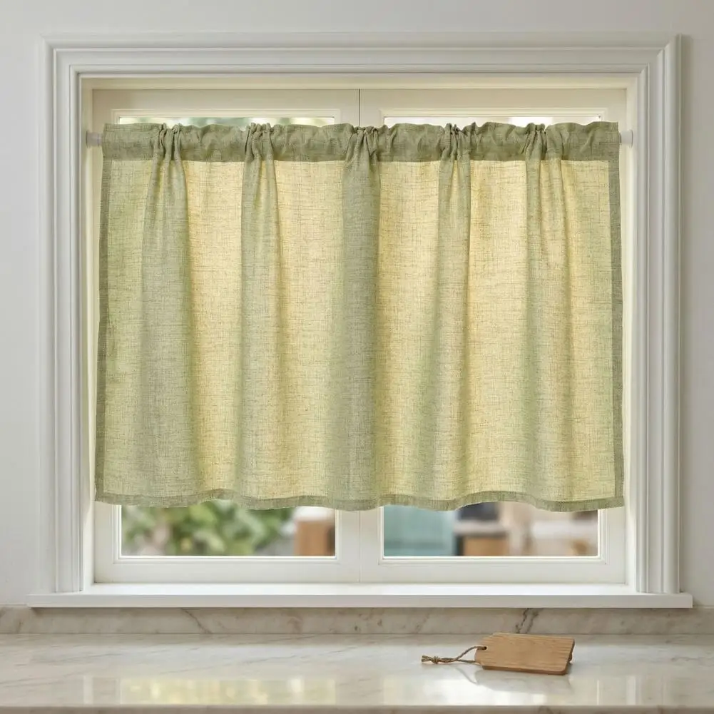Linen Blend Curtain Semi-shading Curtain Linen Short Kitchen Curtain Semi Sheer Valance for Small Window Farmhouse Cabinet Cover