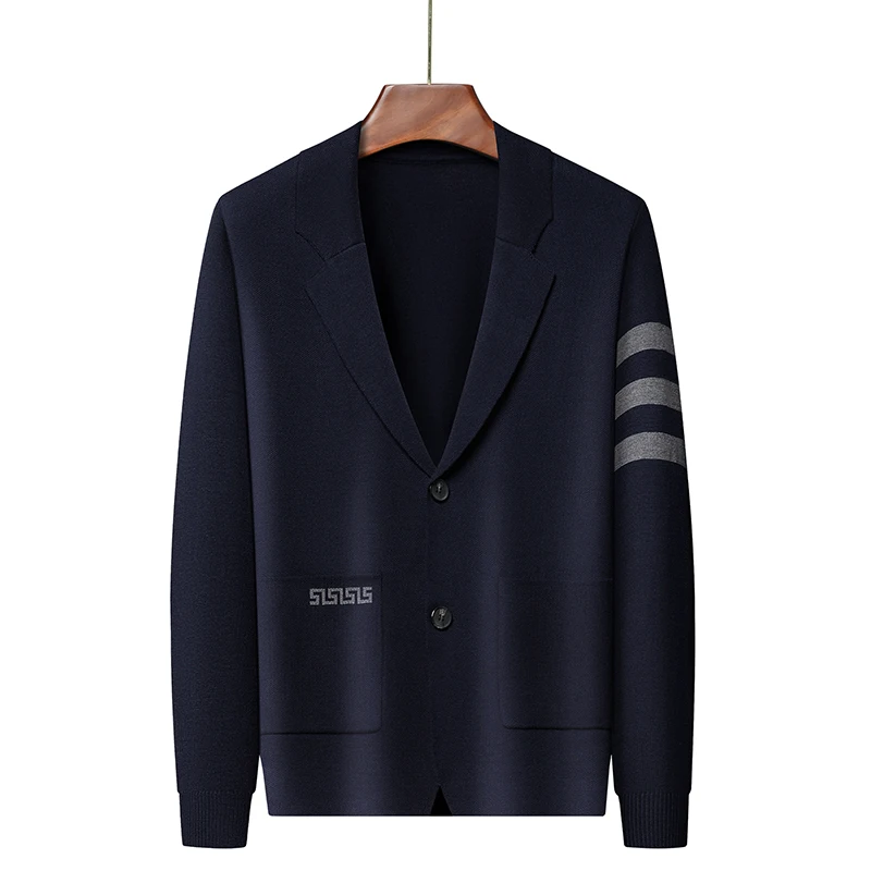 Designer originale da uomo colletto in maglia maglione cappotto autunno inverno nuovo tre strisce tasca business tendenza per il tempo libero abbigliamento da uomo