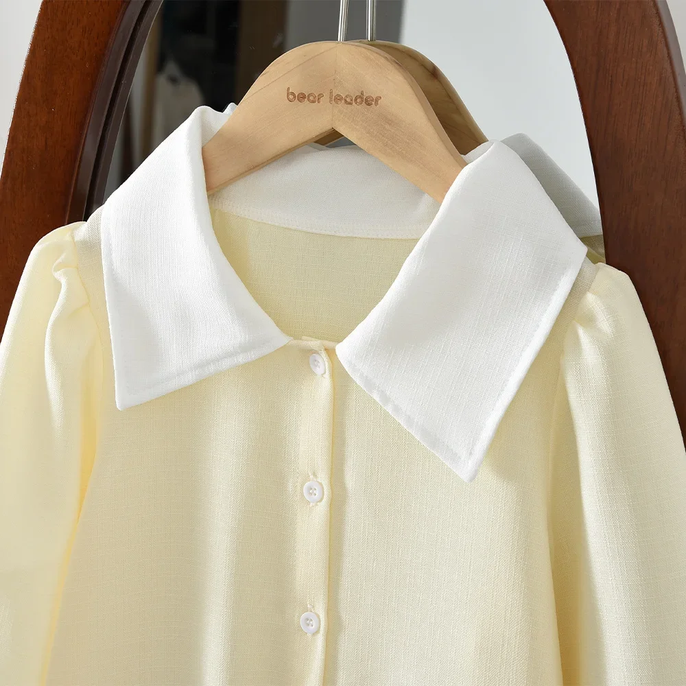 Girls Skirt 2026 Spring And Autumn New Childrens Clothing Girls Baby Fashion Simple Long Sleeve White Lapel Pleated Skirt Belt