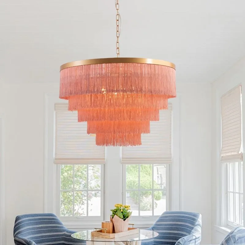 Nordic ins bedroom chandelier, living room simple high-end homestay princess room hand-woven tassel lamps