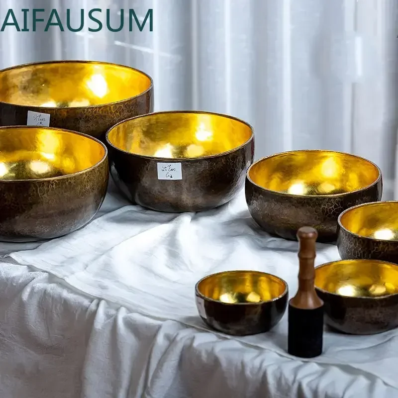 Hand hammered Tibetan Singing Bowl Brass Zijin Bowl Yoga Meditation Sound Healing Stress Relief Spiritual Gift,14cm to 26cm
