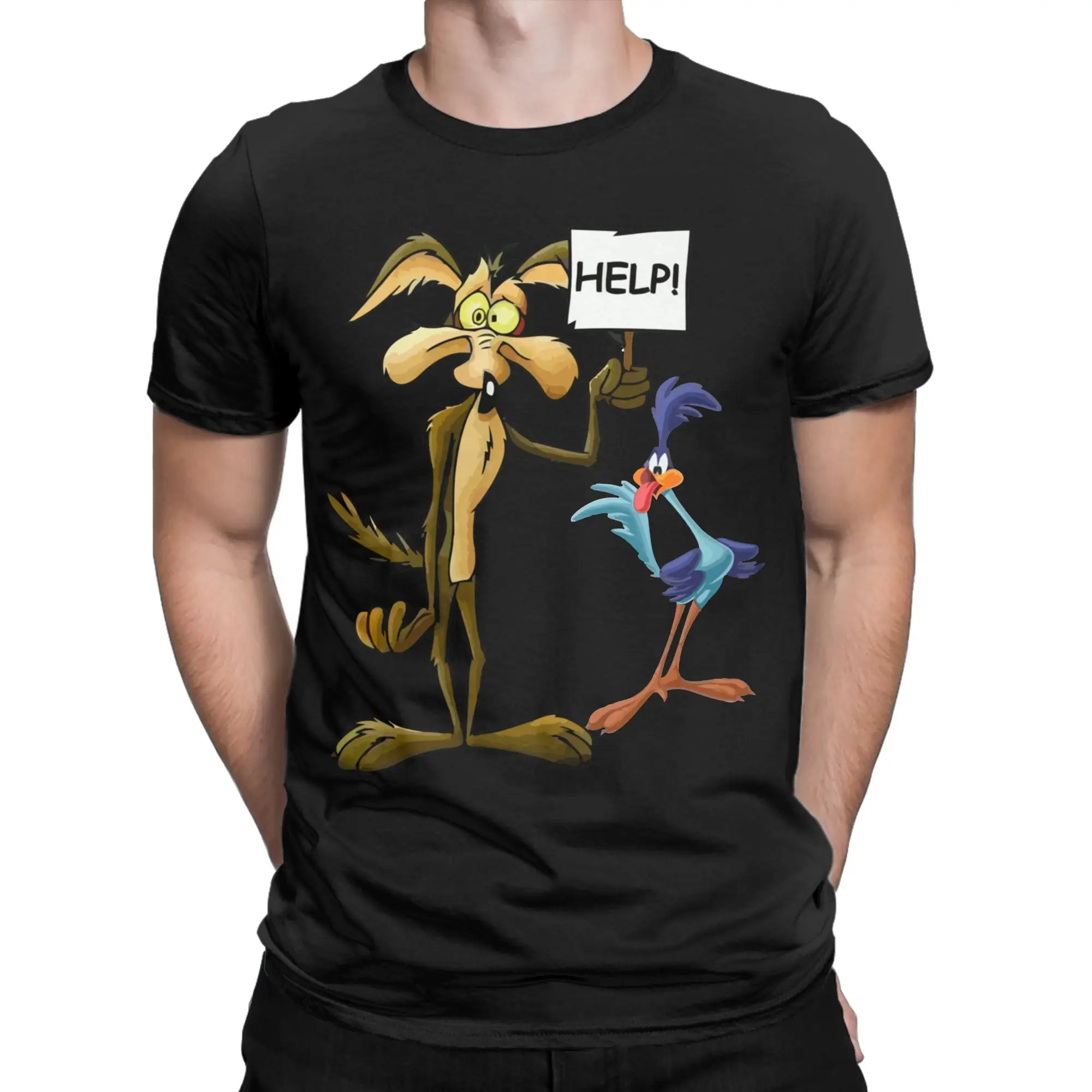 Help Roadrunner Wile E Coyote Cartoon T-Shirts Cool Pure Cotton Tee Shirt Round Neck Short Sleeve T Shirts 4XL 5XL 6XL Tops