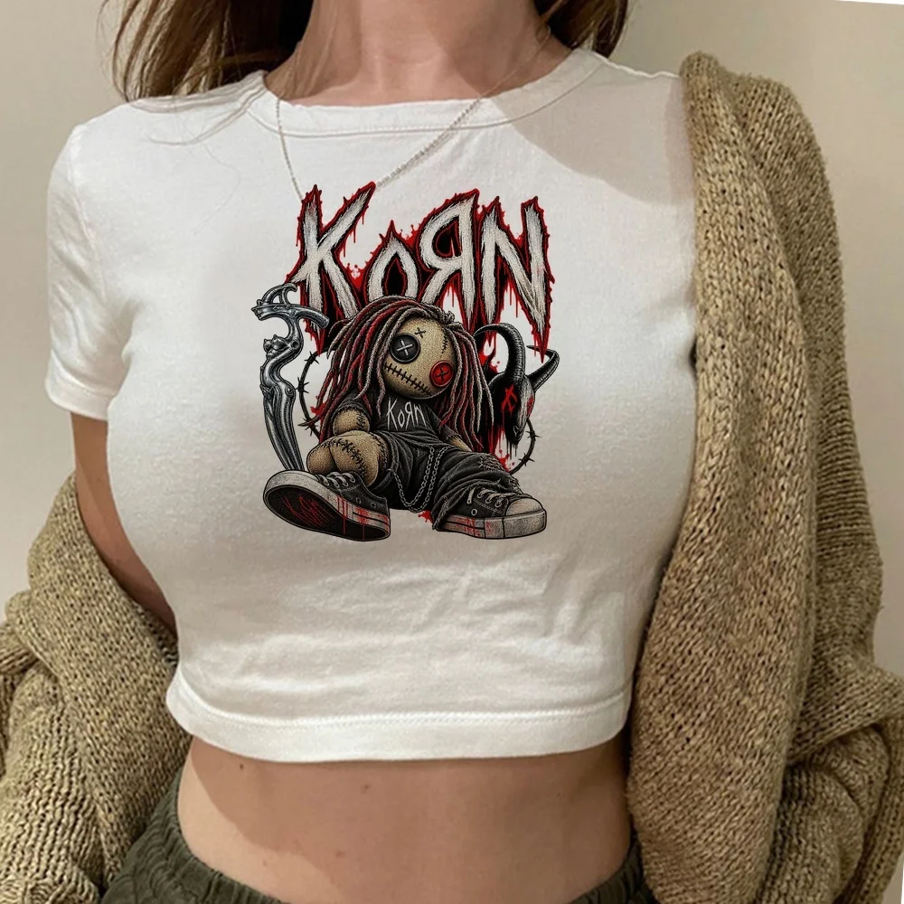 Korn crop top female alternative  anime cheap baddie manga t-shirt emo cute scene  gyaru summer
