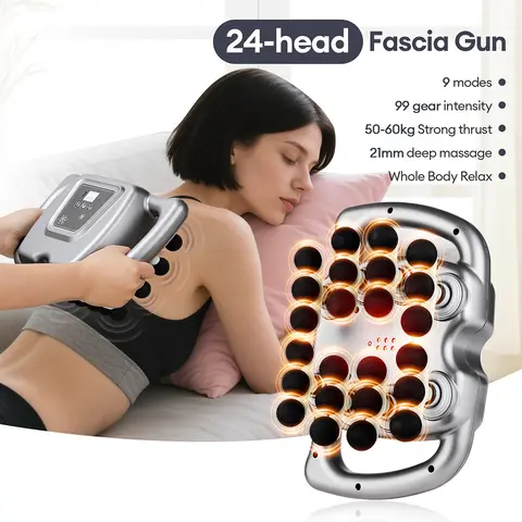 24-Head Fascia Gun 9 Modes High Frequency Vibration Body Massage Gun Back Neck Shoulder Waist Massager Muscle Masajeador