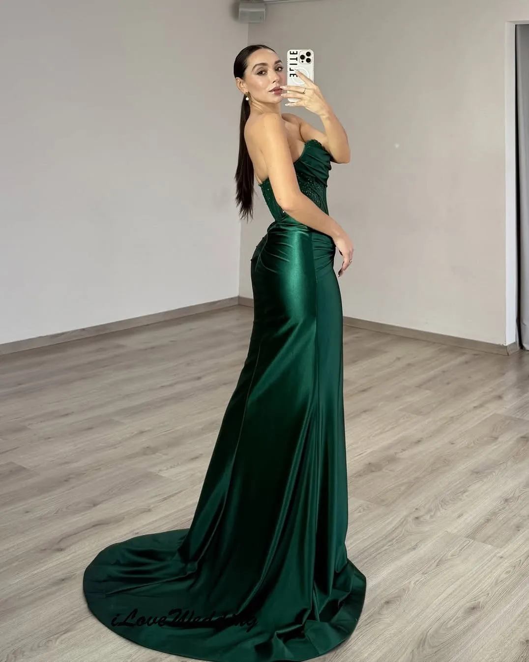 

Elegant Sweetherat Emerald Prom Dresses 2025 Satin Beading Wedding Party Dress For Women Guest Pleated Evening Dress Customized