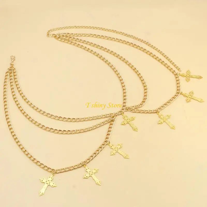 أحزمة الخصر الحديثة N58F لمجوهرات الجسم مع حزام فستان الجينز مع صليب مجوف