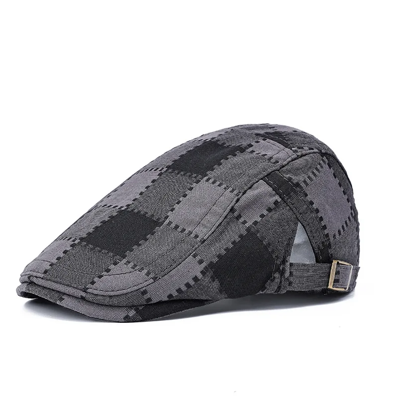 2024 Four Seasons Cotton Plaid Newsboy Caps Flat Peaked Cap Men and Women Painter Beret Hats 178