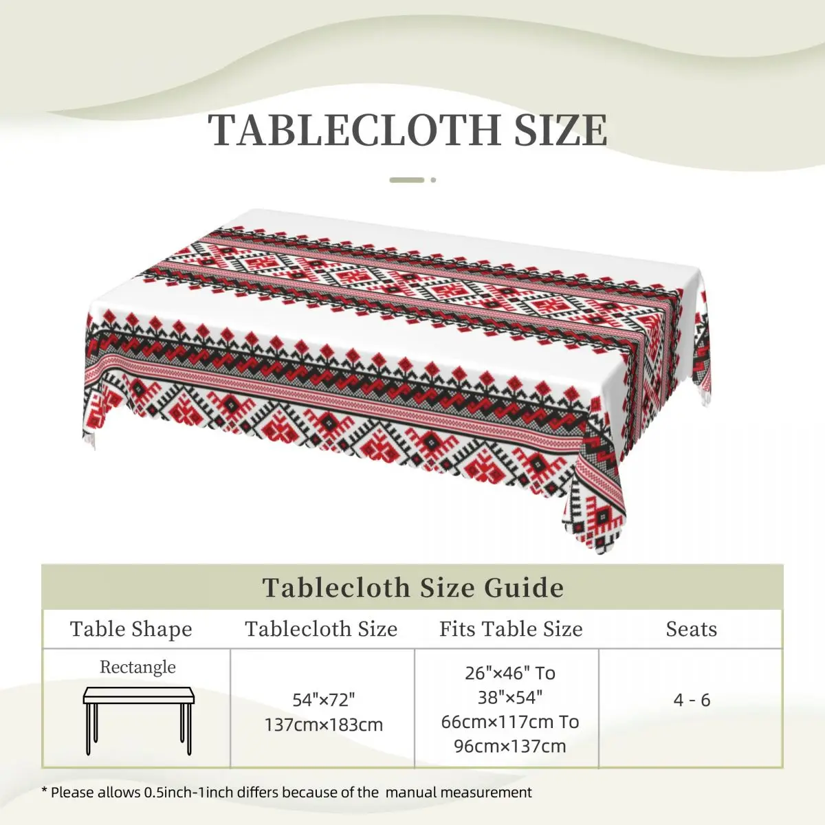 Rectangular Waterproof Oil-Proof Ukraine Vyshyvanka Embroidery Tablecloth Table Cover 45\