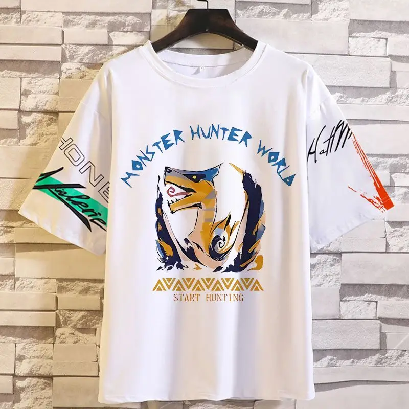 

Anime Game Monster Hunter World T-Shirt Men's Short Sleeve Collaboration Zorai Dragon Elrode Game Clothing
