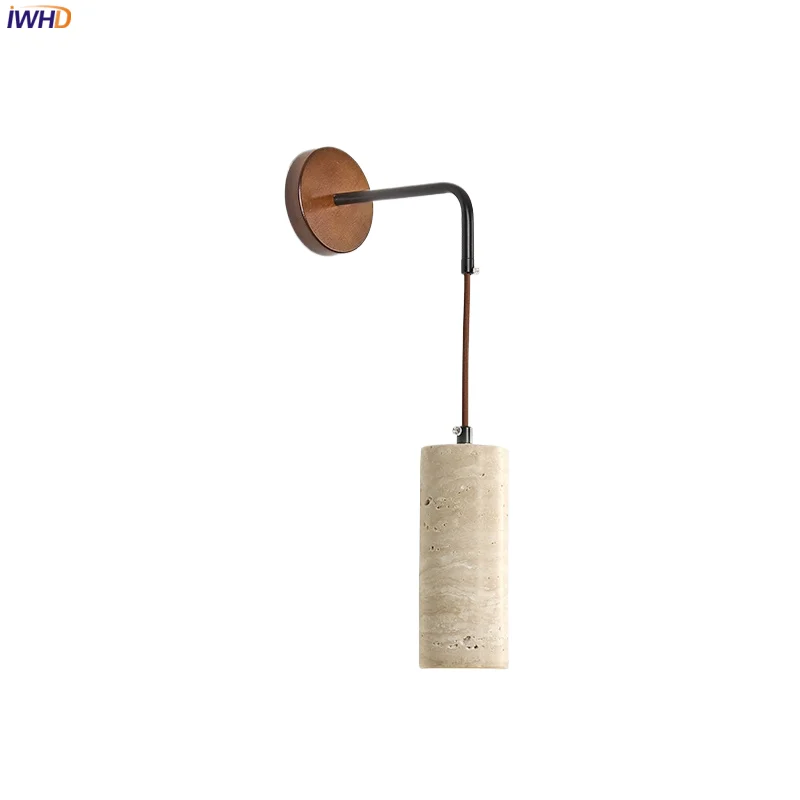 

IWHD Wire Adjustable LED Wall Light Fixtures Bedroom Living Dining Room Yellow Stone Iron Arm Modern Nordic Bedside Lamp Sconce