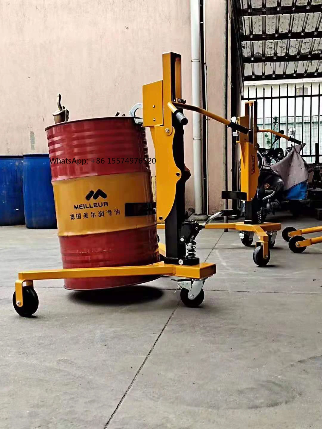 2026 Hot Selling500kg 350kg 250kg Oil Drum Water Clamp Handling Equipment Hydraulic Trolley Moving Lift Drum Lifter Stacker